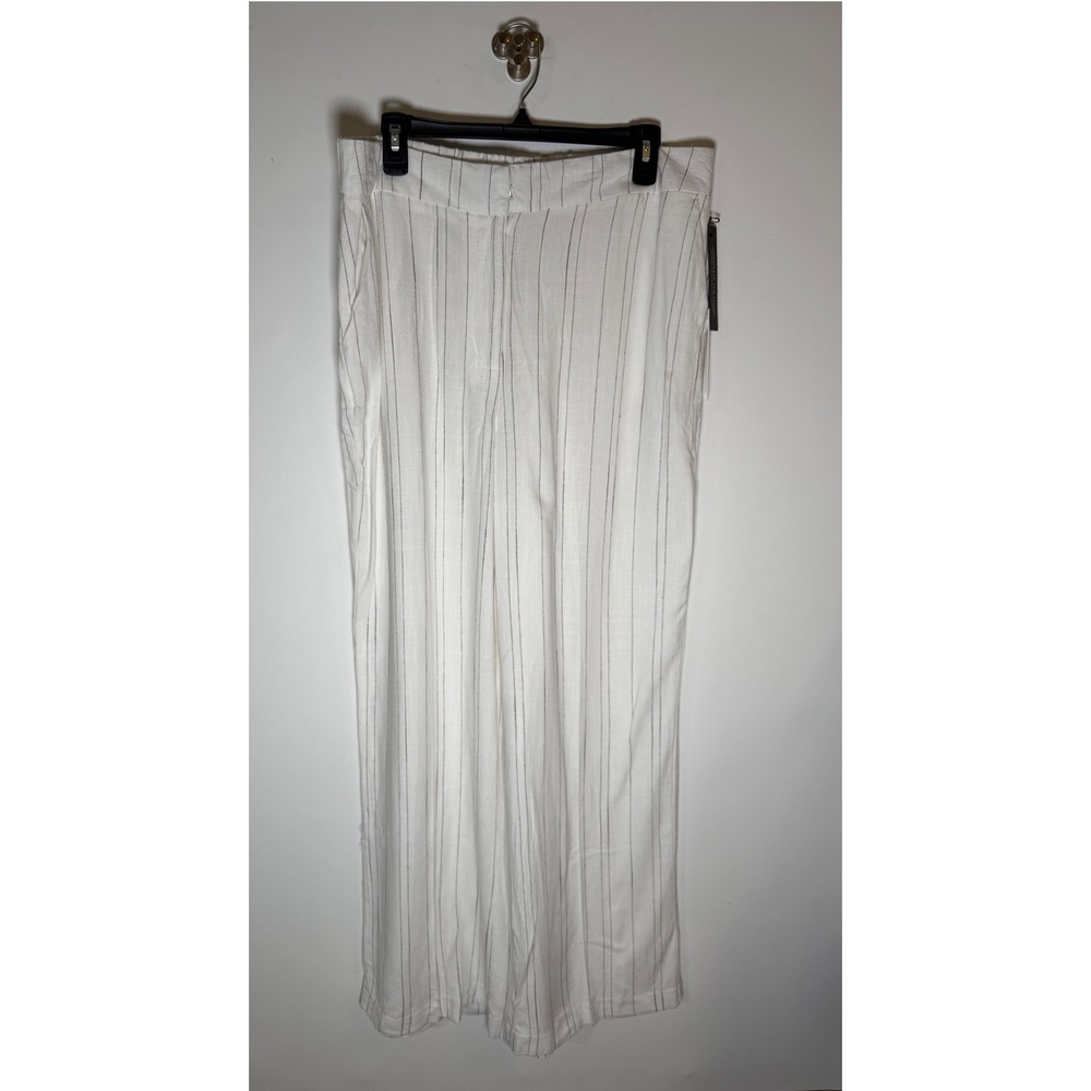 Haver & Blair London White Pinstripe Wide Leg Linen Blend Pants Large